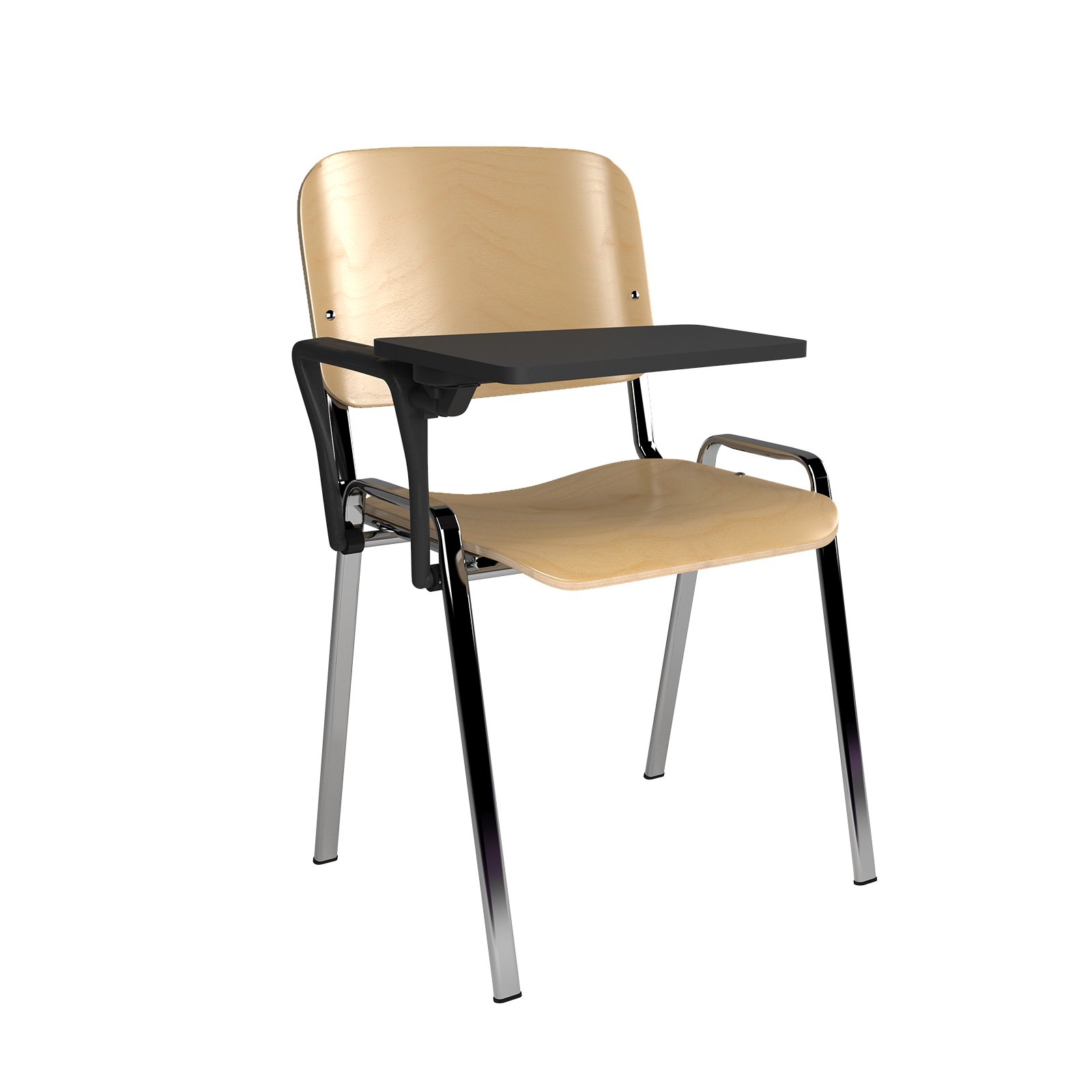 Taurus wooden meeting room chair with writing tablet - beech with chrome frame