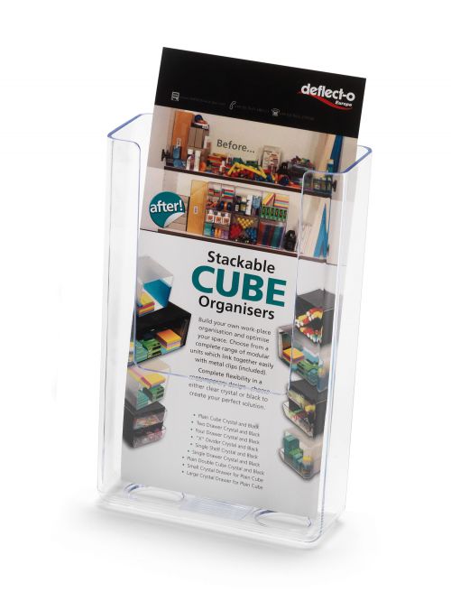 Deflecto Flatback Wall Literature Holder Single-Pocket Portrait 1/3 A4 Clear 76001