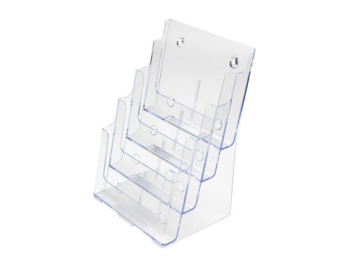Literature Display Holder Multi Tier for Wall or Desktop 4 x A4 Pockets Clear