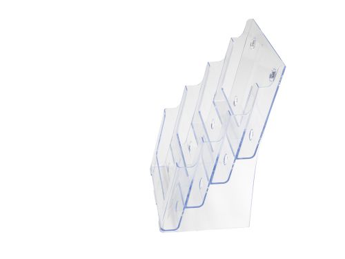 26354DF - Deflecto 4 Tier 4 Pocket A4 Portrait Slanted Free Standing or Wall Mounted Literature Display Holder Crystal Clear - 77441