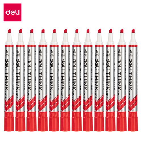 Deli Think Whiteboard Marker Chisel Tip Red Bx12