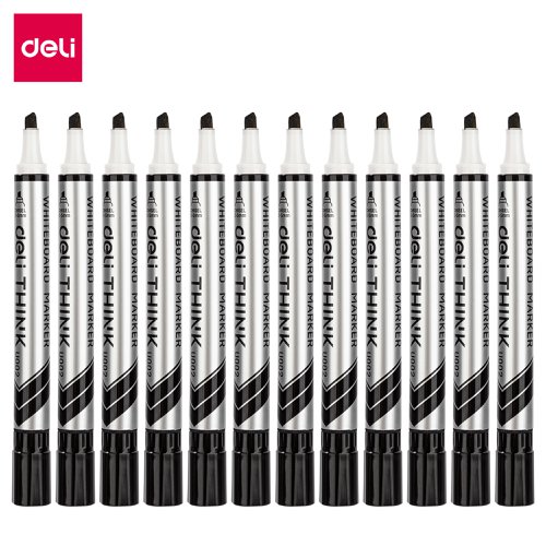 Deli Think Whiteboard Marker Chisel Tip Black Bx12