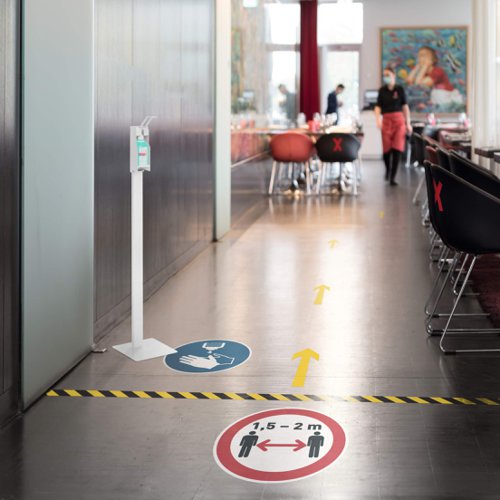 Durable Adhesive ISO 'Social Distancing' Sign Safety Floor Sticker - 43cm  104103