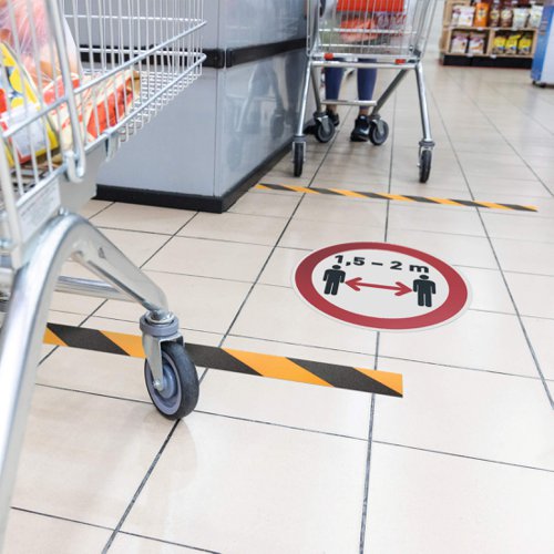 Durable Adhesive ISO 'Social Distancing' Sign Safety Floor Sticker - 43cm  104103