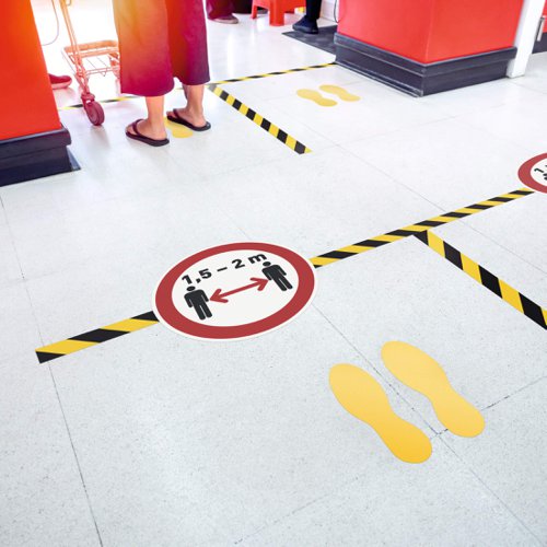 Durable Adhesive ISO 'Social Distancing' Sign Safety Floor Sticker - 43cm  104103