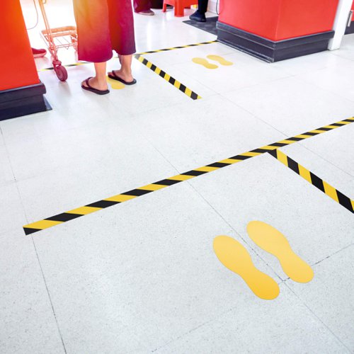 Durable Adhesive Feet Floor Sign Safety Foot Stickers - 5 Pairs - Yellow  104704