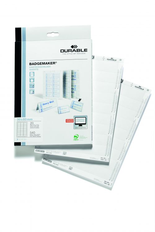 Durable BADGEMAKER® Insert sheets 30x60mm  Pack of 20