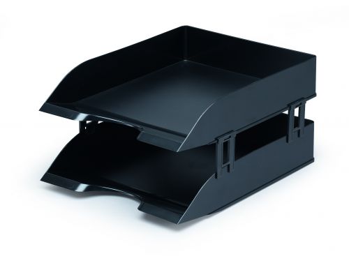 Durable Stackable Letter Tray Filing Tray Desk Organiser for A4 Documents Black - 1701672060