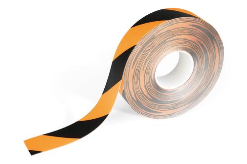 Self-adhesive, extra-strong floor marking tape for indoor use which is perfect for permanent marking of walkways, aisles, non-pedestrian areas, etc. in warehouse and logistic areas. The tape is slip resistant R9 according to DIN 51130 to help improve workplace safety. Available in RAL 1003/9004 signal yellow/signal black, 3001/9003 signal red/signal white and 6032/9003 signal green/signal white. Dimensions: 50mm x 30m (W x L).