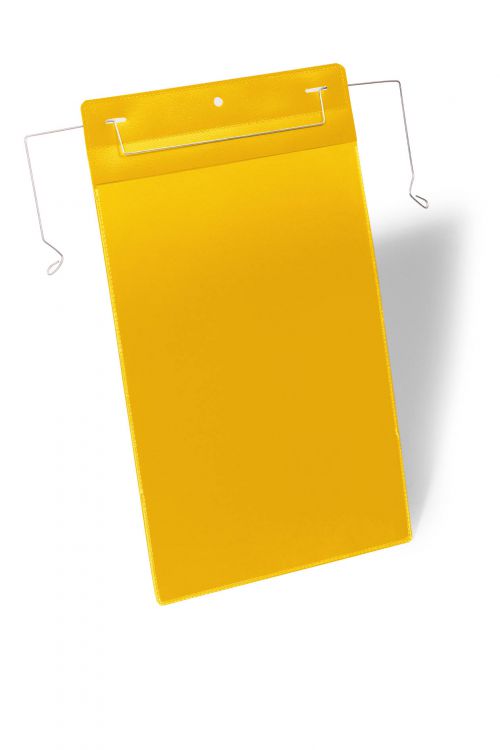 Durable Document Pocket with Wire Hanger A4 Portrait Yellow Pack of 50