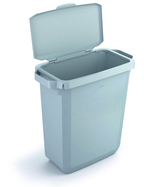 Rectangular frame with hinged lid for DURABIN 60's. The lid is easy to attach to all DURABIN 60 bins and the clip-on hinge allows the lid sit firmly on the bin. Fixable opening angle of the lid makes it easy to handle.