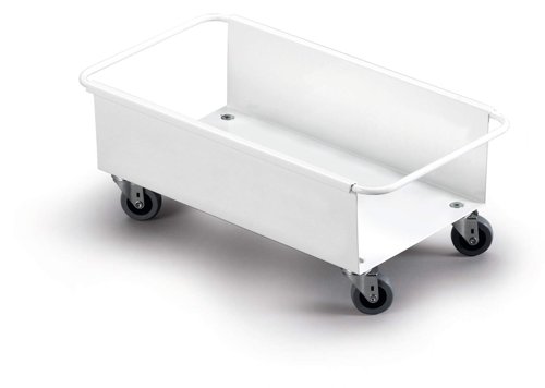 Robust metal trolley for holding one DURABIN 60 litre trolley. Perfect for use in the office and warehouse environment. The trolley has four sturdy wheels for easy handing and moving. The trolley is made of coated metal which is built to withstand the busy working environment. Dimensions: 470 x 260 x 180mm (L x W x H)