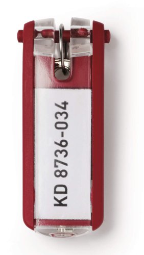 Durable Key Clips Organisational Label Hooks - 6 Pack - Red