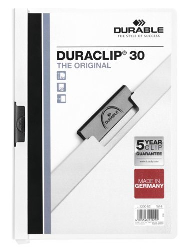Durable DURACLIP 30 Sheet Document Metal Clip File Folder - 25 Pack - A3 White