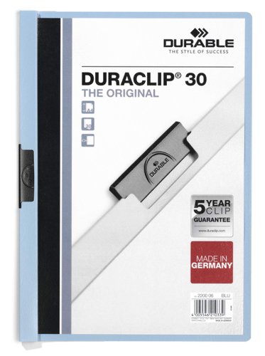 Durable DURACLIP 30 Sheet Document Metal Clip File Folder - 25 Pack - A4 Blue