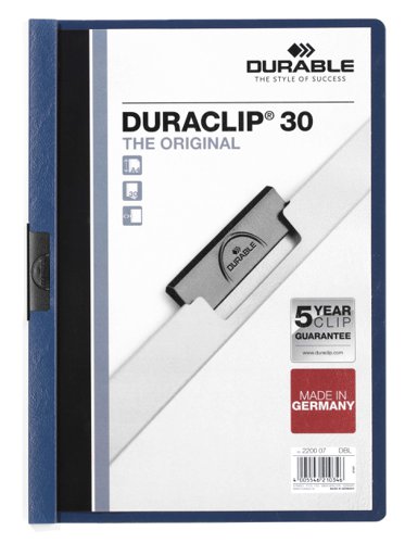 Durable DURACLIP 30 Sheet Document Clip File Folder - 25 Pack - A4 Dark Blue