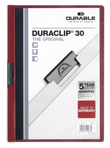 Durable DURACLIP 30 Sheet Document Clip File Folder - 25 Pack - A4 Dark Red