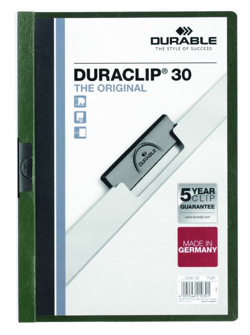 Durable DURACLIP® 30 A4 Clip File Dark Green - Pack of 25