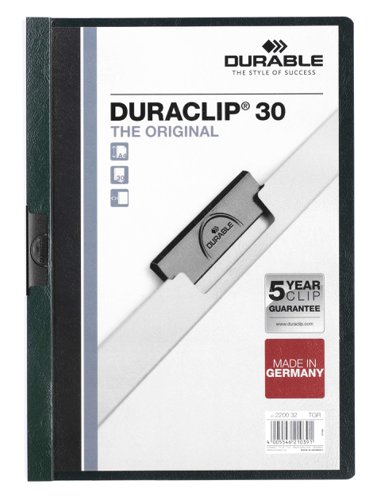 Durable DURACLIP 30 Sheet Document Clip File Folder - 25 Pack - A4 Dark Green