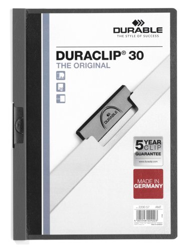 Durable DURACLIP 30 Sheet Document Metal Clip File Folder - 25 Pack - A4 Anthracite Grey