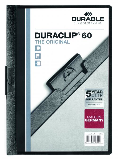 Durable Duraclip 60 Report File 6mm A4 Black (Pack 25) 220901