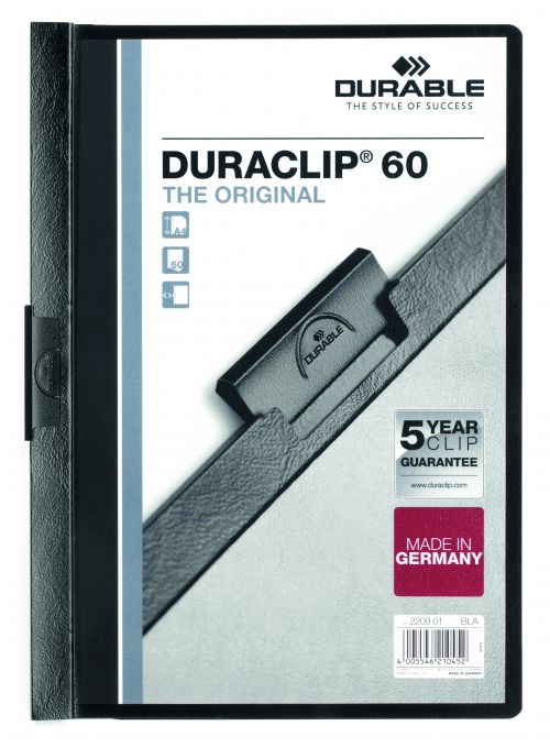 Durable Duraclip A4 Folder 6mm Black Pack 25