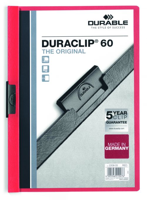Durable Duraclip File A4 6mm (60 Sheets) Red 220903 [Pack 25]