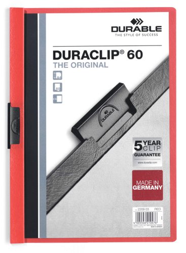Durable DURACLIP 60 Sheet Document Clip File Folder - 25 Pack - A4 Red