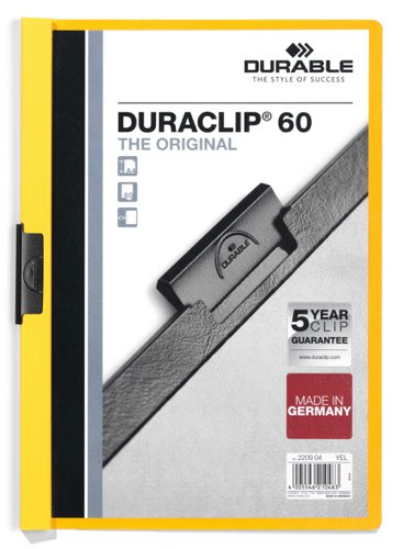 Durable DURACLIP 60 Sheet Document Metal Clip File Folder - 25 Pack - A4 Yellow