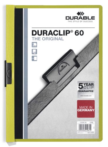 Durable DURACLIP 60 Sheet Document Metal Clip File Folder - 25 Pack - A4 Green