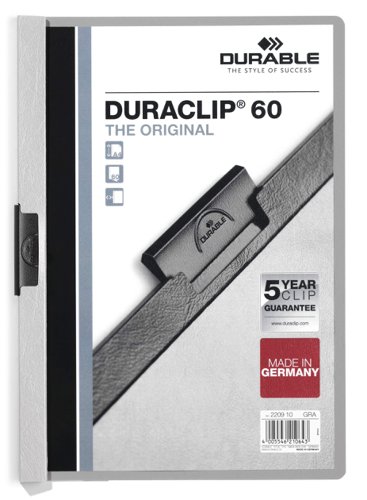 Durable DURACLIP 60 Sheet Document Clip File Folder - 25 Pack - A4 Grey