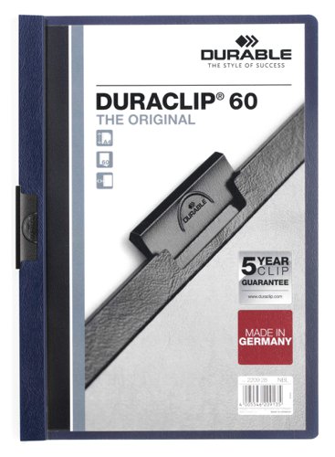 Durable DURACLIP 60 A4 Document Clip Folder Dark Blue (Pack 25) - 220928