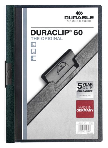 Durable DURACLIP 60 Sheet Document Clip File Folder - 25 Pack - A4 Dark Green