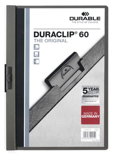 Durable DURACLIP 60 Sheet Document Metal Clip File Folder - 25 Pack - A4 Grey