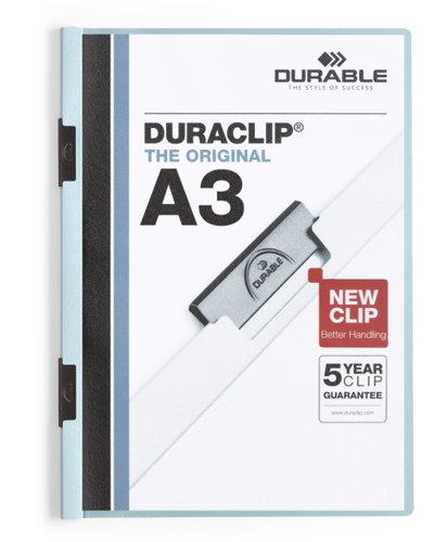 Durable DURACLIP 60 Sheet Document Metal Clip File Folder - 10 Pack - A3 Blue