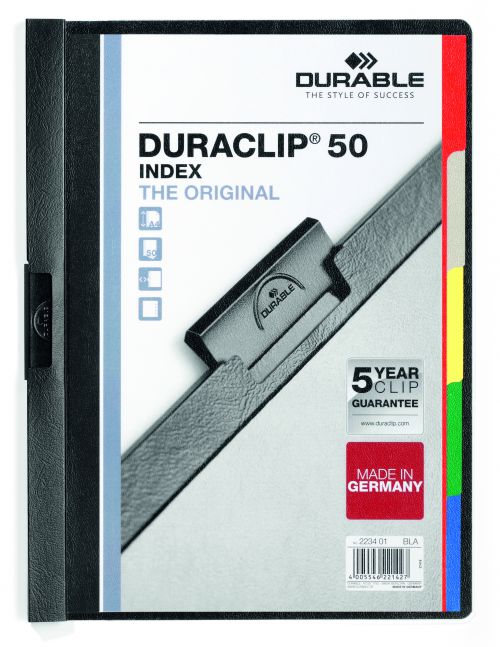 Durable Duraclip 50 Index Folder with 5-Part Divider A4 Black 223401 [Pack 25]