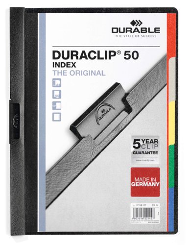 Durable DURACLIP INDEX 50 Sheet Document Clip File Folder - 25 Pack - A4 Black