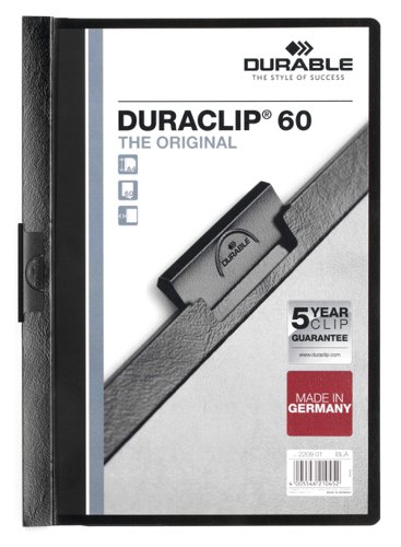 Durable DURACLIP 60 Sheet Document Metal Clip File Folder - 5 Pack - A4 Black