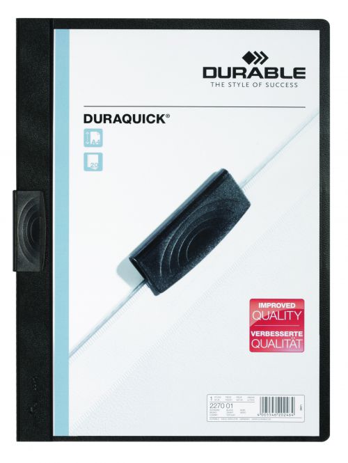 Durable Duraquick Clip Folder PVC Clear Front A4 Black Ref 2270/01 [Pack 20]