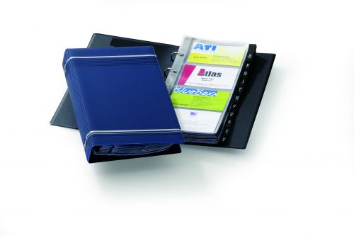 Durable Visifix Business Card Album 4-ring A-Z Index Capacity 200 W145xH255mm Dark Blue Ref 2385-07