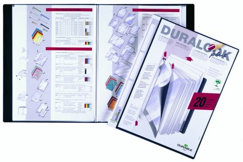 The ultimate presentation folder for offices exhibitions and sales presentations. Copy proof display pockets made of polypropylene with clear view spine label for A4. With glass clear front pocket with 20 display pockets. Spine width: 17 mm.