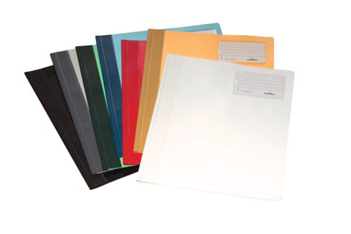Professional project folder with coloured covers and a transparent inner pocket for storing unpunched files. The plastic-coated stapling mechanism with end caps makes inserting documents a breeze and keeps them secure.Includes an insert channel for suspension rails (product #1531) and a labelling window for easy organisation. Environmentally friendly in accordance with ISO 14021: 100% recyclableDimensions: 280 x 330 mm (W x H)Extra wide A4 format suitable for punched pockets
