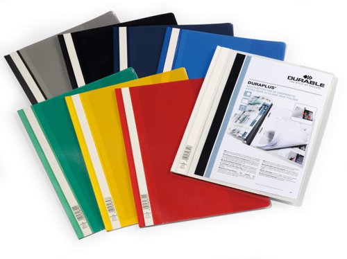 Durable DURAPLUS Presentation Folder Transparent Cover & Inside Pocket for Documents Extra Wide Format  A4 Assorted Colours (Pack 25) - 257900