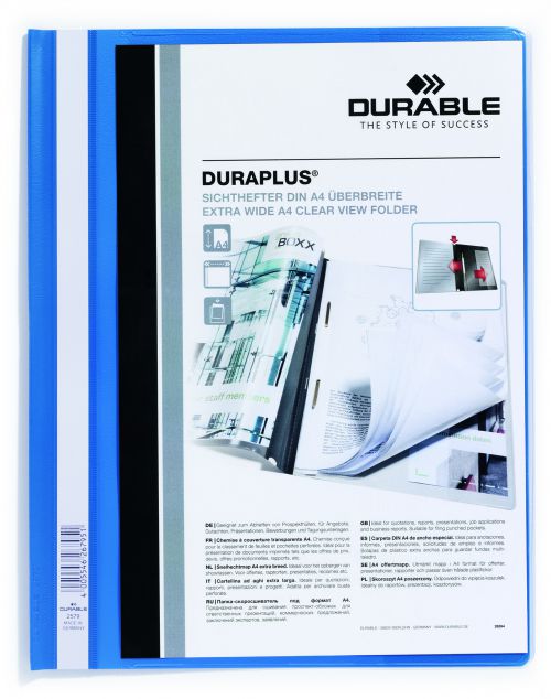 Durable Duraplus Report Folder Extra Wide A4 Blue (Pack 25) - 257906