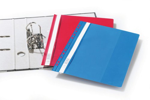 Durables original Clear View folder made from copy safe anti-glare polypropylene. The folder features a transparent front cover, and full length label holder for organisation. The rear cover is recessed for easier page turning and includes a 8cm filing bar for punched paper.With removable filing strip (punched 8 cm) for filing in lever arch files and ring BindersDimensions (W x H): 245 x 310 mmExtra wide A4 format suitable for punched pockets