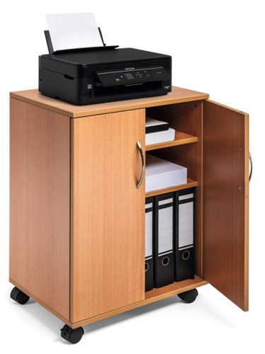 Durable 2 Door Office Filing Storage Trolley on Wheels - 75cm Beech  311547