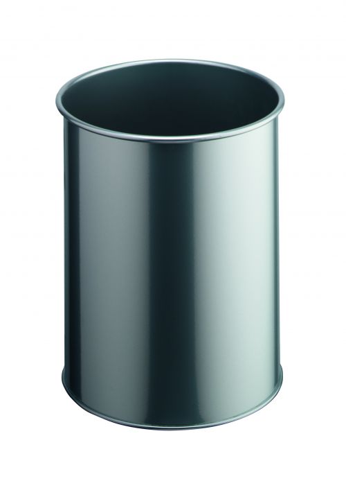 Durable Bin Round Metal 15 Litre Capacity 260x315mm Silver Ref 3301/23