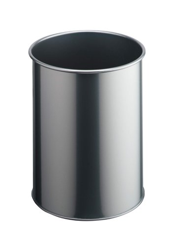 Durable Metal Round Waste Bin - Scratch Resistant Steel - 15L - Silver