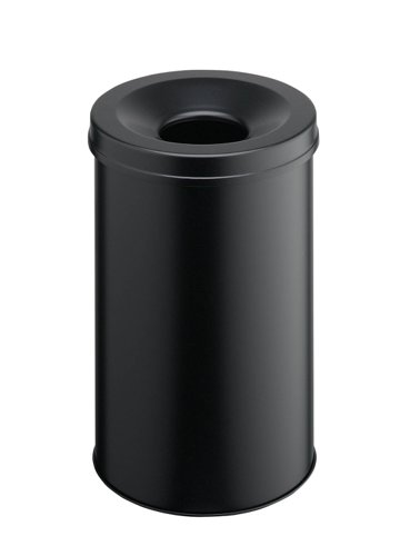 Durable SAFE Metal Waste Bin 30 Litre Capacity with Self-Extinguishing Lid for Fire Safety Black - 330601