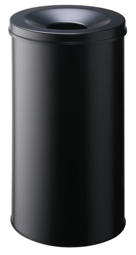 Durable SAFE Metal Waste Bin 60 Litre Capacity with Self-Extinguishing Lid for Fire Safety Black - 330701